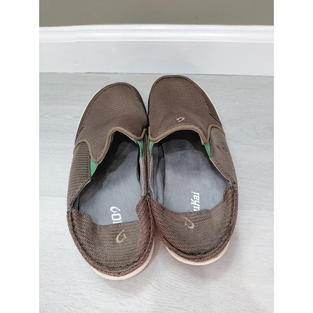 OluKai Nohea Mesh Mustang Brown Lime Peel Shoes Loafer Men's Sz 10M